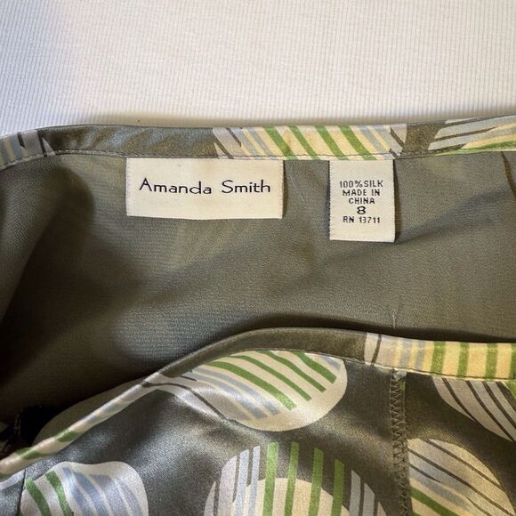 Amanda Smith Green Circle Dot 100% Silk Career A-Line Side Zip Skirt Size 8 - Picture 4 of 10